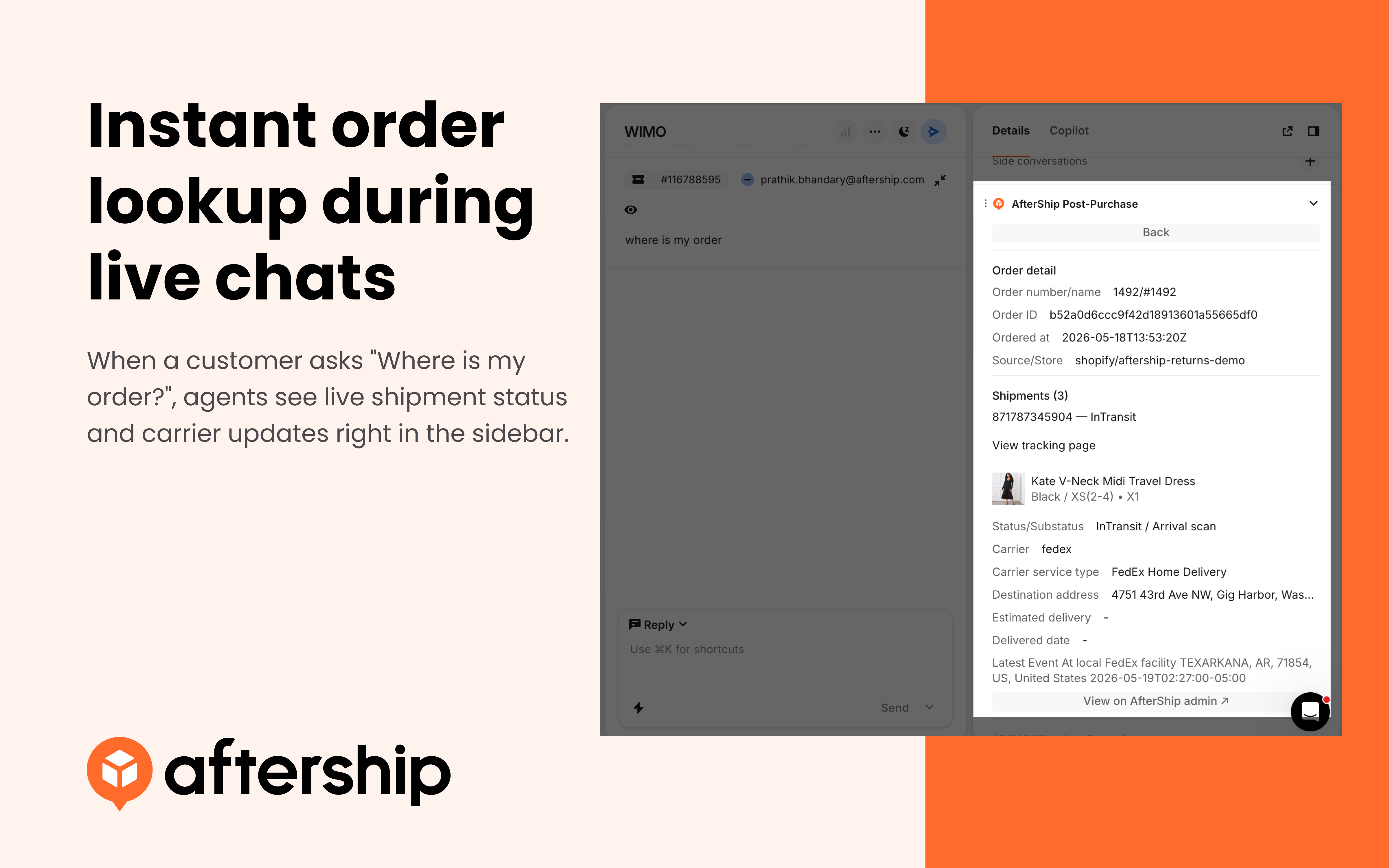 Instant order lookup during live chats